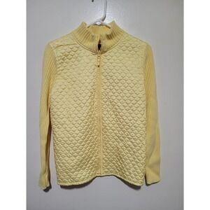 For‎ Cynthia Quilted Zip Up Cardigan Women Large Yellow